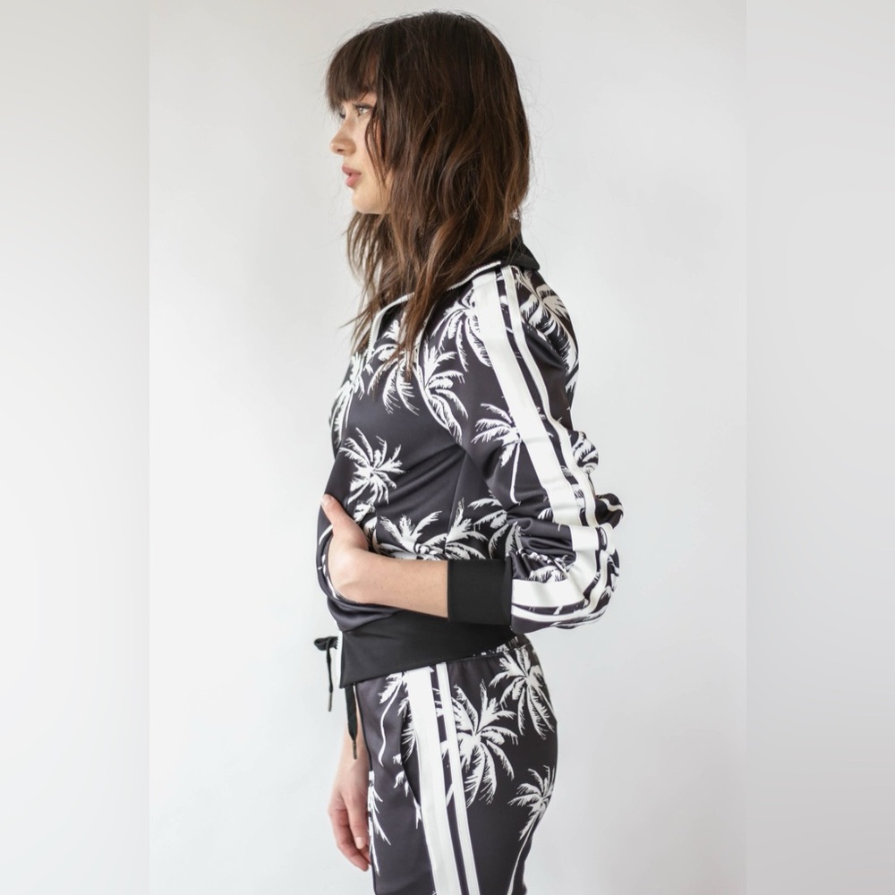Pam & Gela Palm Tree Stand Collar Double Zipper Track Jacket - Picture 2 of 11